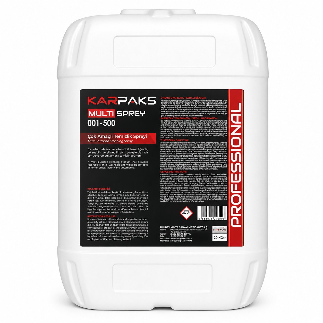 Karpaks Multi Sprey 001-500 Çok Amaçlı Temizlik Ürünü 20 KG
