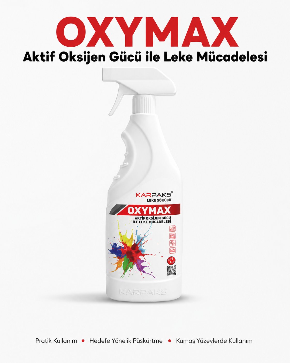 Karpaks Oxymax Leke Sökücü Sprey 750 ml Aktif Oksijen Gücü Halı Koltuk Kumaş Araç İçi Döşeme Temizleyici