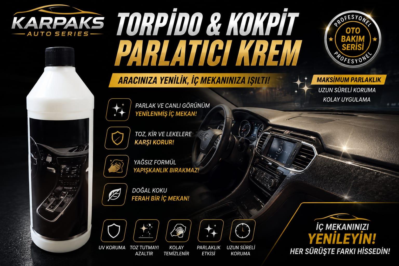 KARPAKS Torpido & Kokpit Parlatıcı Krem 1 LT | Araç İçi Plastik Yenileyici