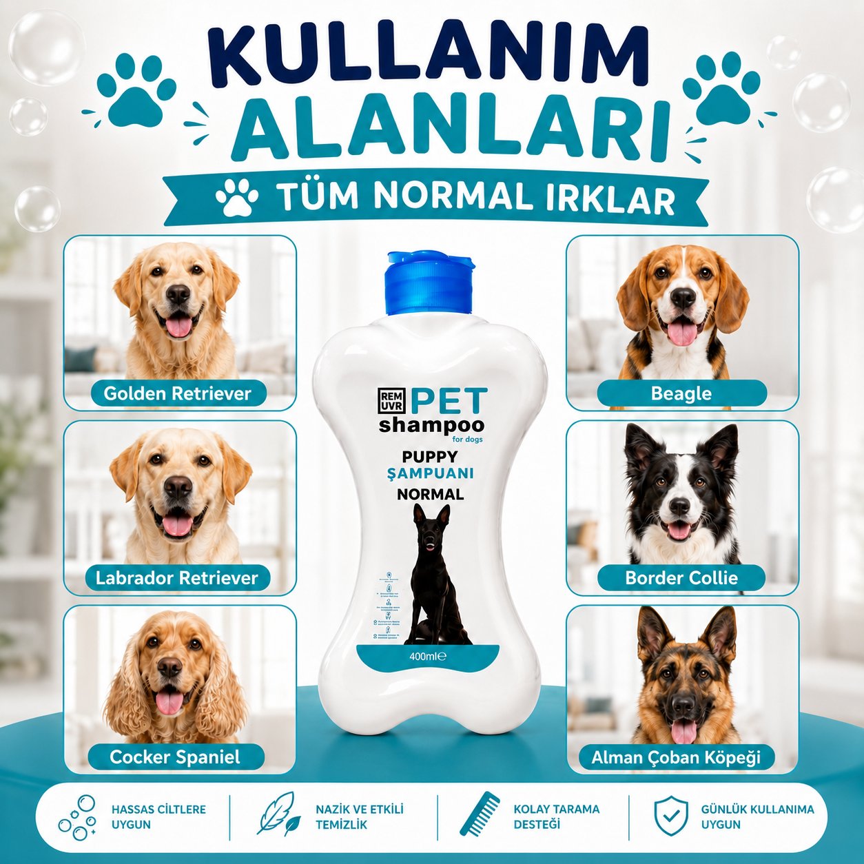 Köpek Şampuanı Normal 400 ml | Hassas Ciltlere Uygun Günlük Köpek Bakım Şampuanı