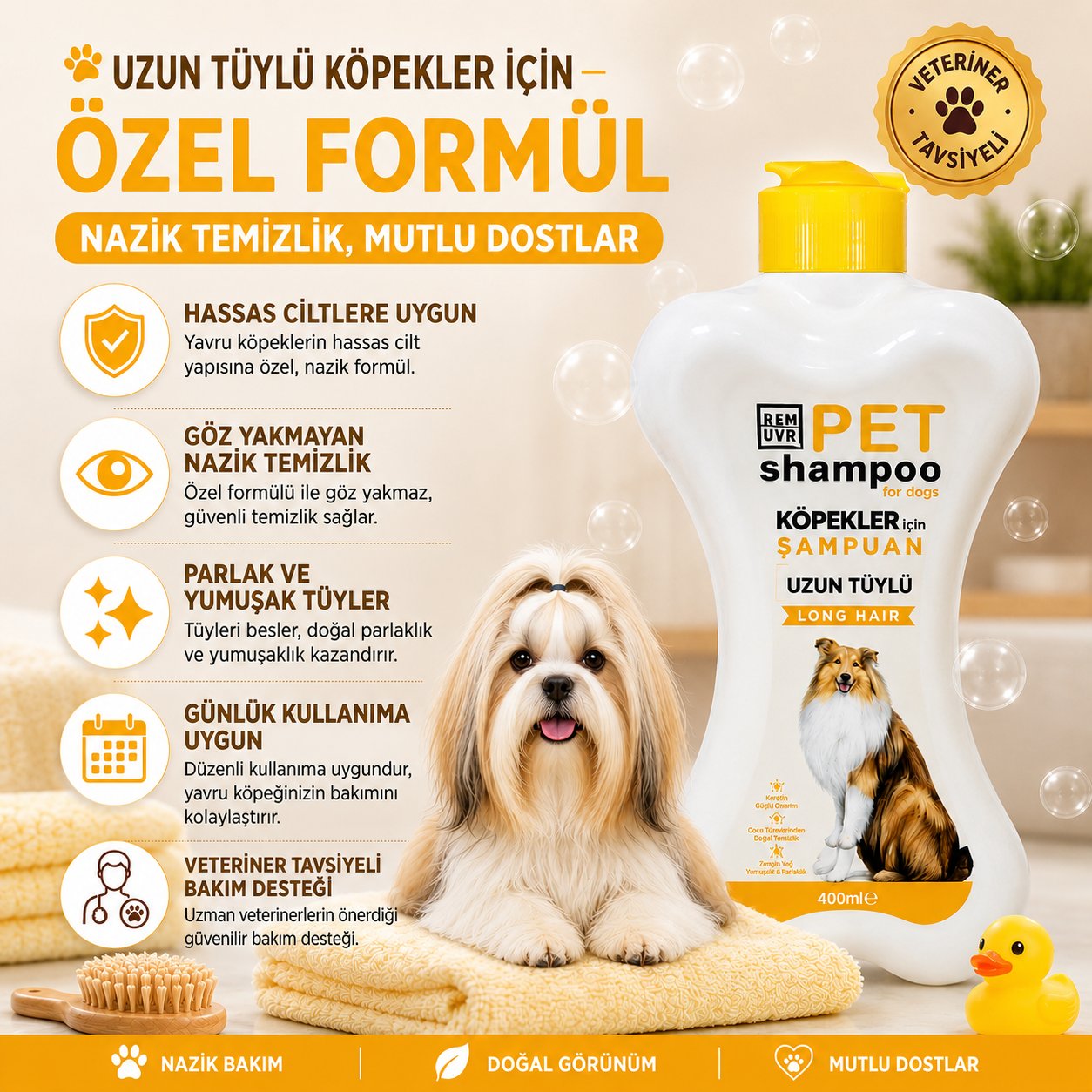 Uzun Tüylü Köpek Şampuanı 400 ml | Yumuşak ve Parlak Tüy Bakımı