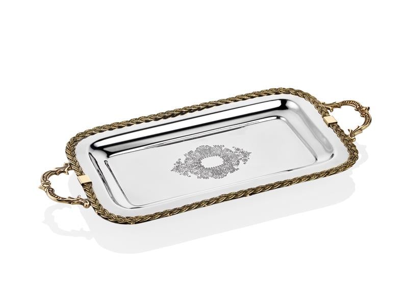 LMD BLACK PEARL HALATLI KULPLU DİKDÖRGEN TEPSİ KÜÇÜK 46.5X21.5X5.5 CM