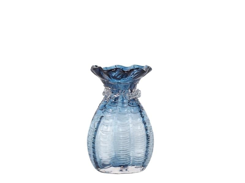 LMD BLUE POUCH SMALL GLASS VASE 12,5X11X19CM