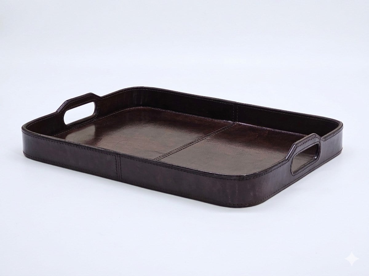 Lmd Brown Color Small Leather Tray 40x30x4 Cm