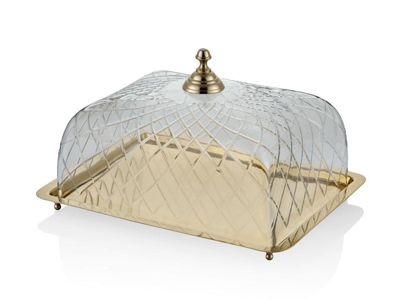 LMD DC DIKDORTGEN CAM KAPAKLI KEK STANDI GOLD 31,5X24,5X18,5 CM