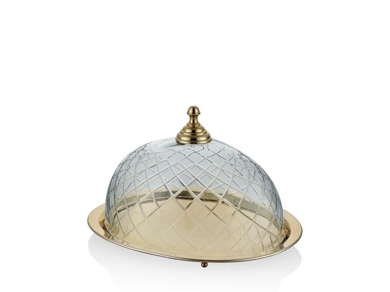 LMD DC  OVAL CAM KAPAKLI KEK STANDI GOLD 30,5X24,5X19 CM