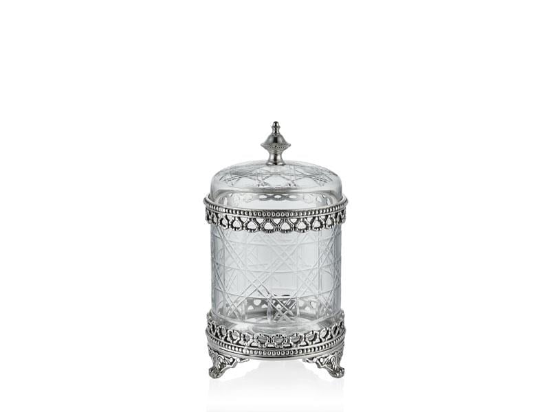 LMD FANCY SMALL GLASS BOX SILVER 13X22 CM