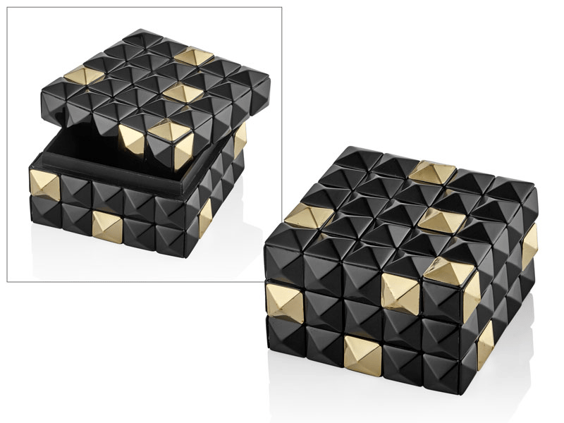Lmd Gold Black Dıamond Brass Resın Square Box 13x13x8 Cm