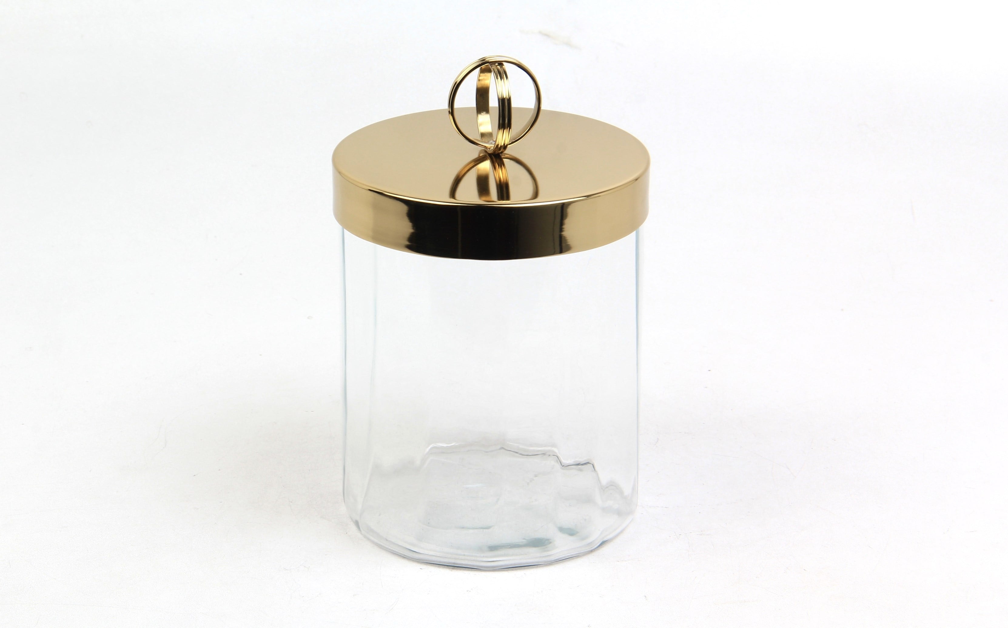 Lmd Halka Kulplu Optık Cam Kucuk Gold Kavanoz13,513,5x19 Cm