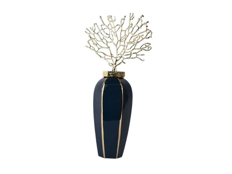 LMD HEXAGON BLACK GOLD JAR WITH CORAL TOP LARGE