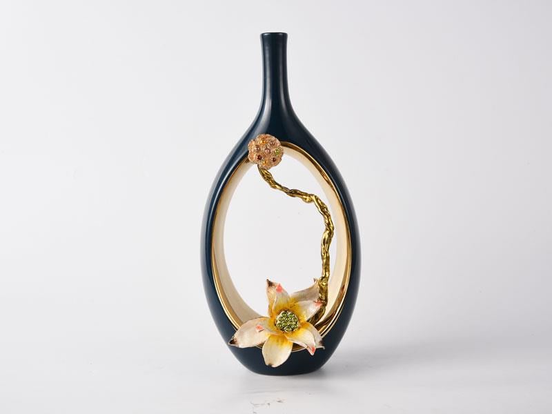 LMD HOLE BLACK GOLD LARGE VASE 15X17X39CM