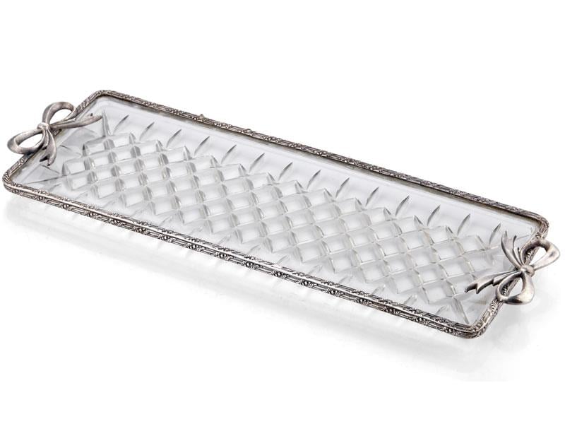 LMD KURDELA DAR CAM TEPSİ SILVER 47*16*3 CM