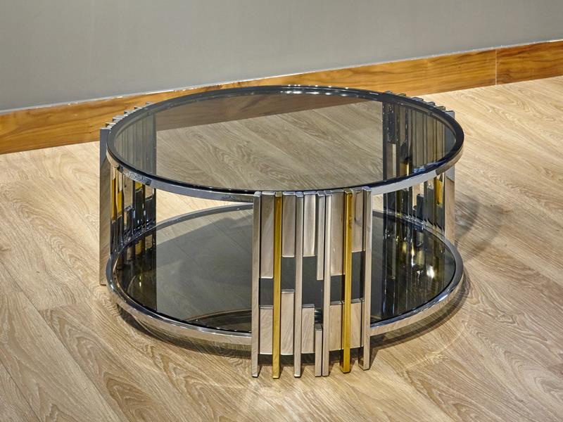 LMD MIRA KAHVE MASASI SILVER GOLD CIFT CAMLI 90X43 CM