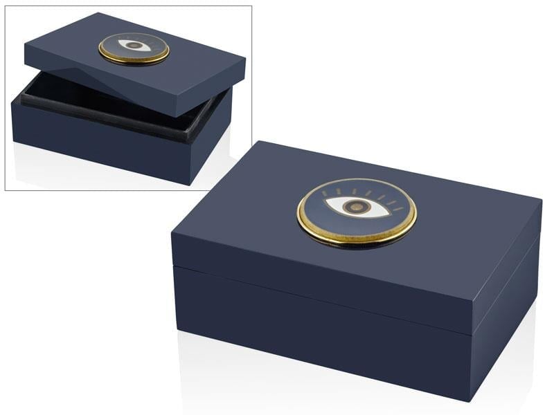 LMD NAVY BLUE RESIN EVIL EYE RECTANGULAR BOX 20X13X8 CM