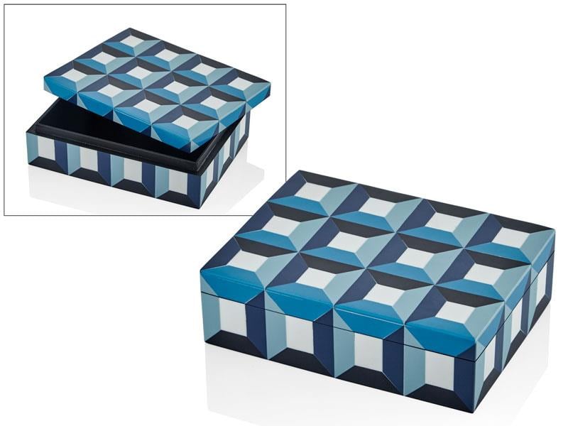 LMD RESIN BLUE WHITE CHEQUERRED RECTANGULAR BOX