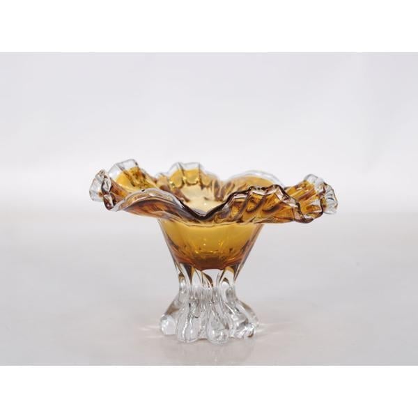LMD WAVY AMBER FOOTED GLASS PLATE 29X29X16CM