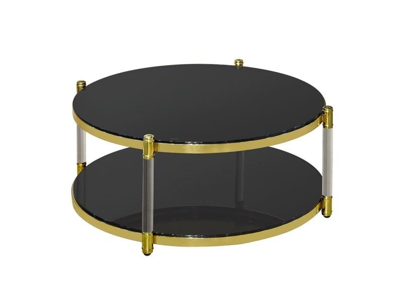 LMD WELLS YUVARLAK KAHVE MASASI  GOLD ÇİFT SİYAH CAMLI 90X43 CM
