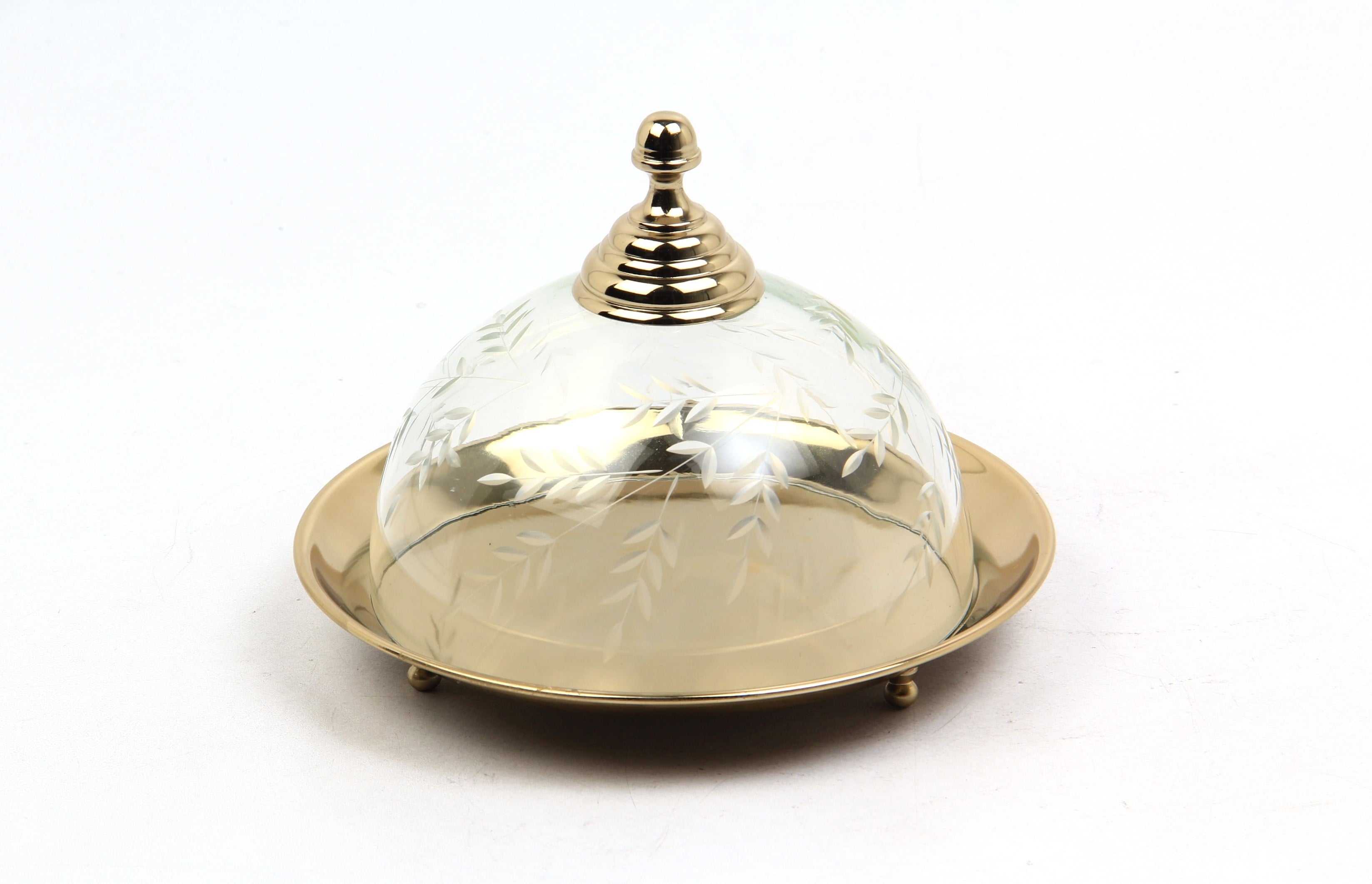 Lmd Yaprak Desenlı Cam Kapaklı Gold Buyuk Stand 17,5x17,5x13 Cm