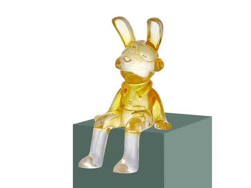 LMDR RABBIT SITTING CLEAR RESIN YELLOW DECOR 13X13,5X24,5CM