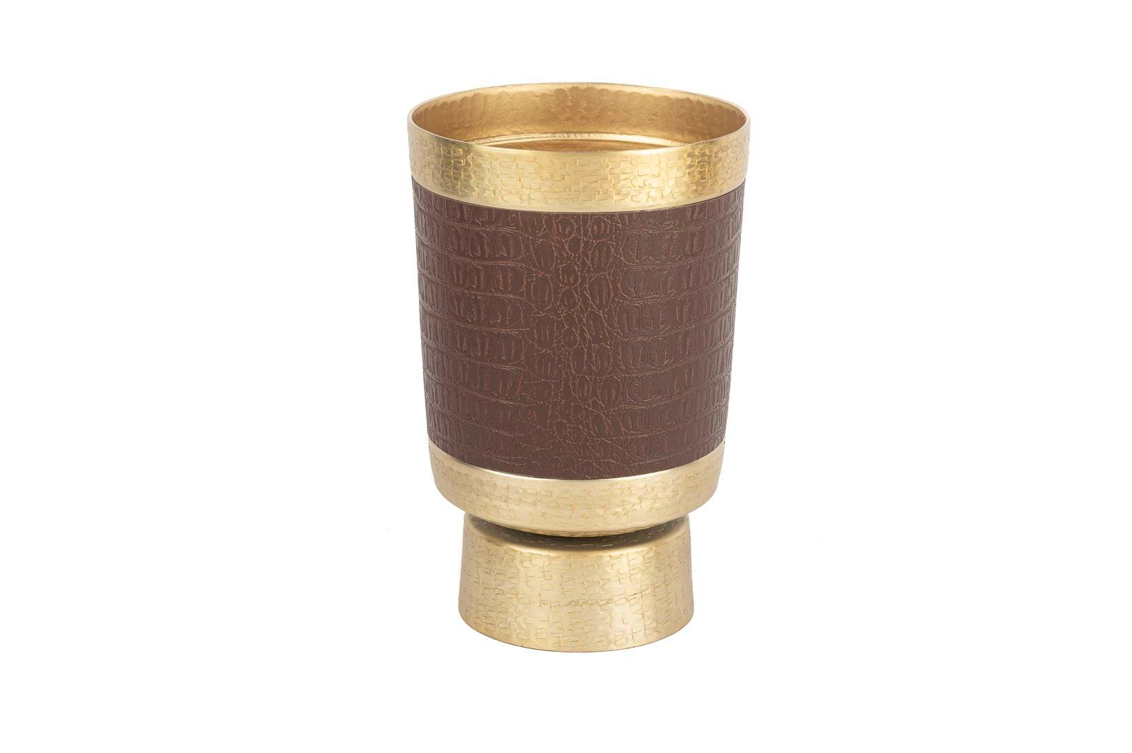 MİKASA Gold Kahve Deri Kaplı Metal Vazo 19x30cm