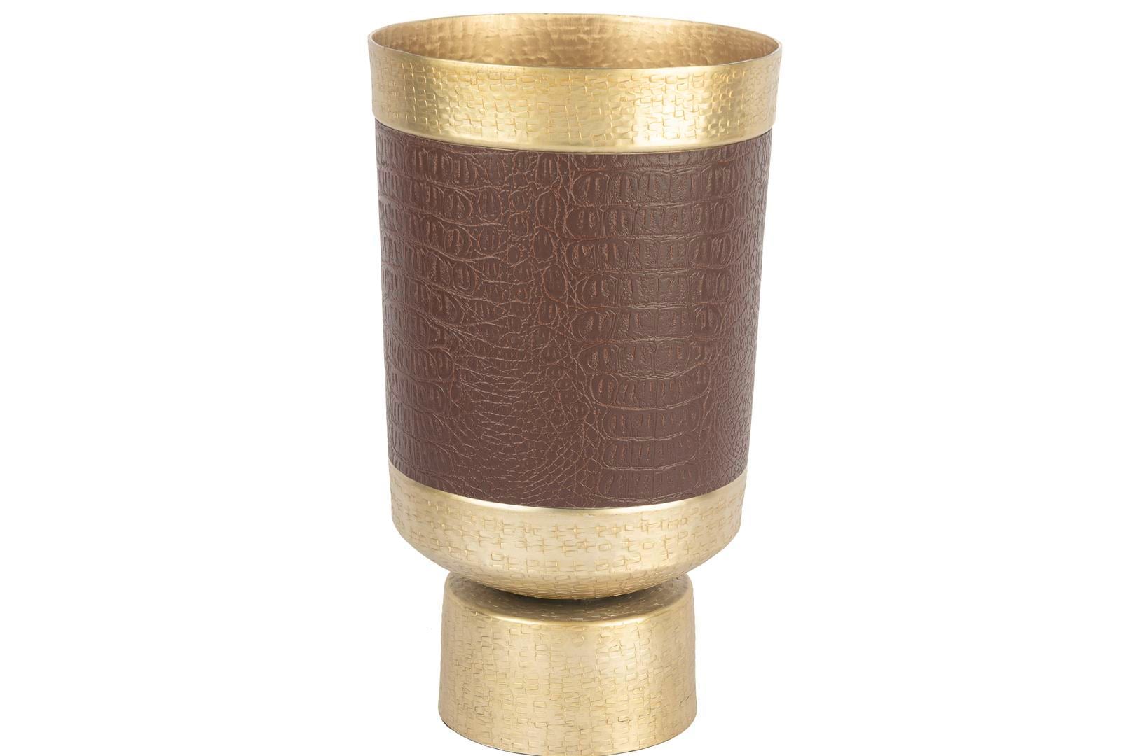 MİKASA Gold Kahve Deri Kaplı Metal Vazo 24x40cm