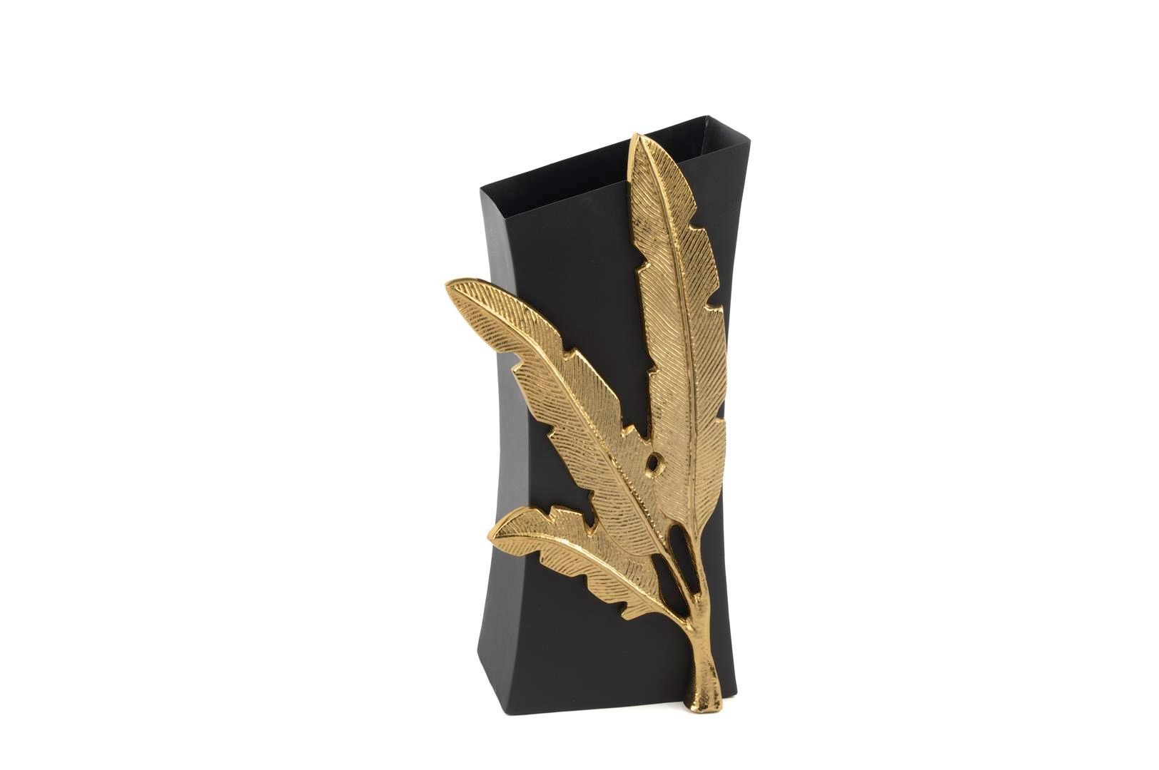 Mikasa Siyah Gold Palmiyeli Metal Vazo 18x14x39cm
