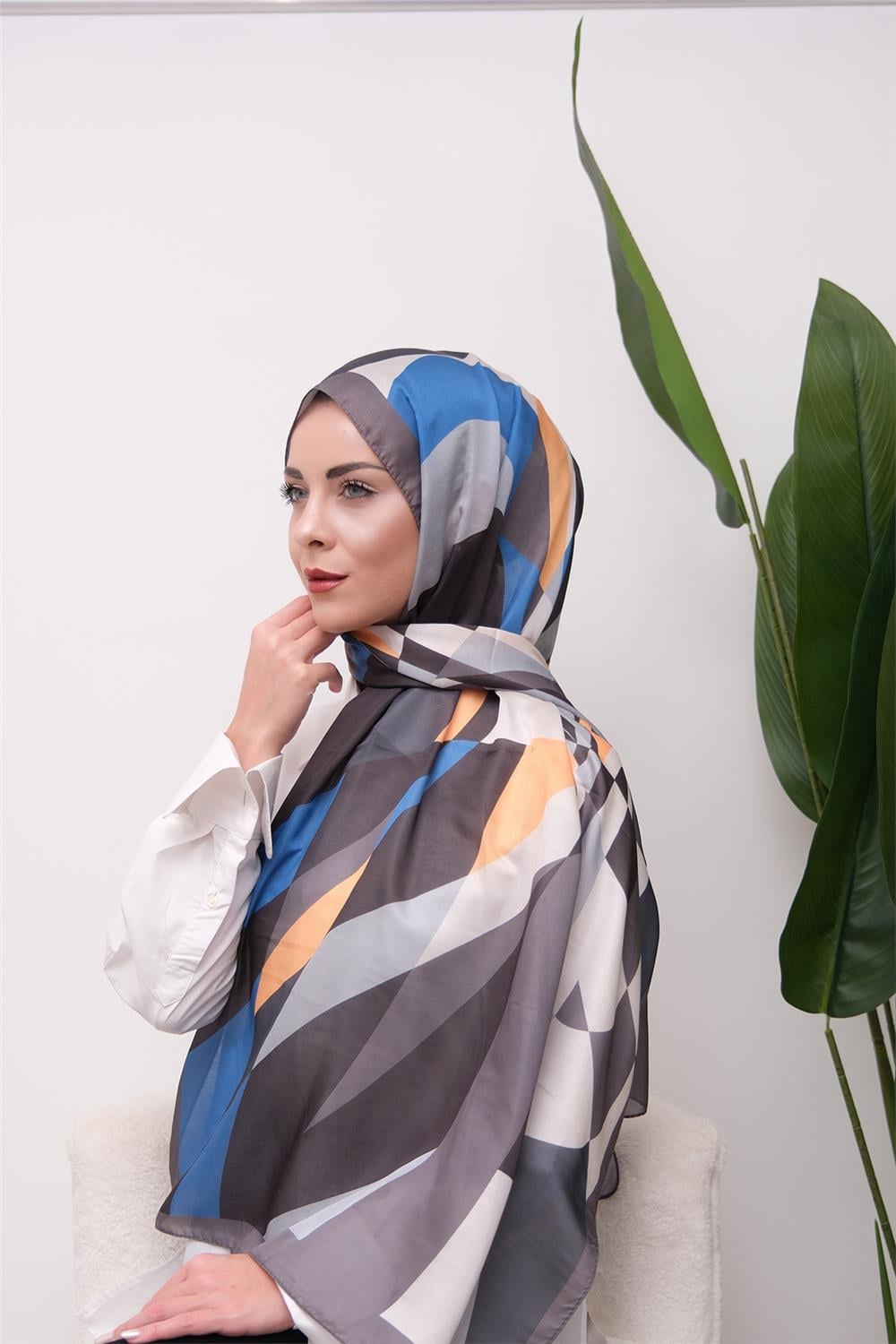 Elegance Geometrik Desenli Dijital Soft Şal