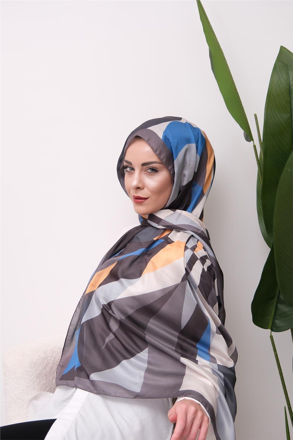 Elegance Geometrik Desenli Dijital Soft Şal