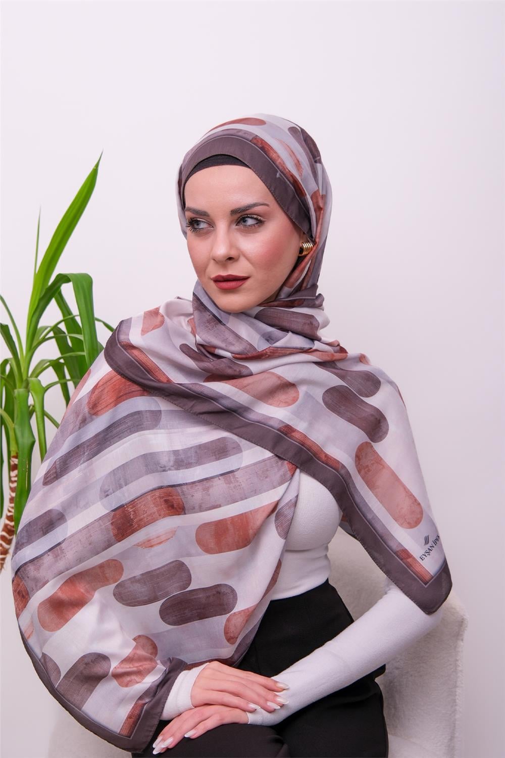 FlowGrid Desenli Dijital Soft Şal 