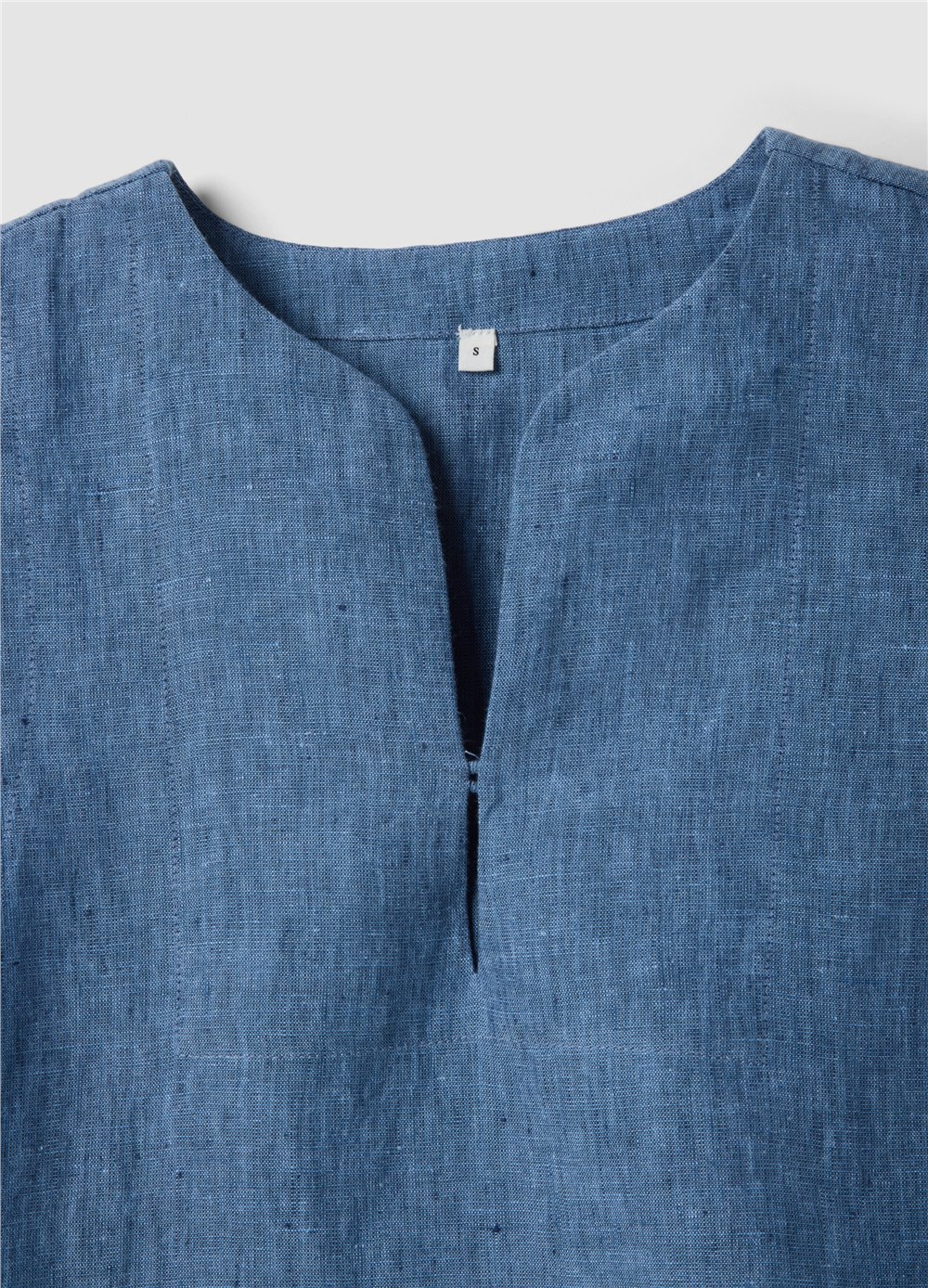 Açık Mavi Denim Keten Kolsuz Oversize Bluz