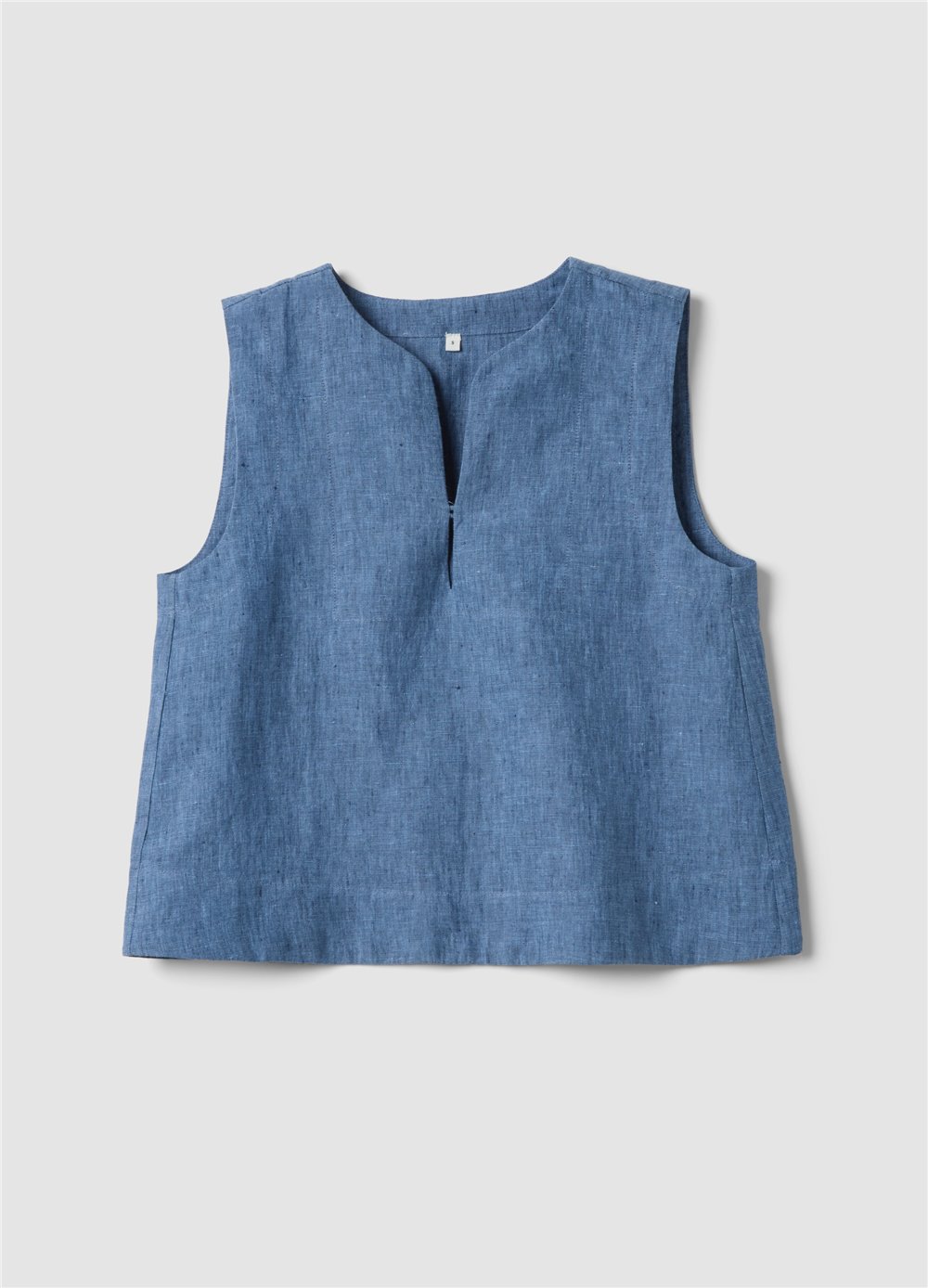 Açık Mavi Denim Keten Kolsuz Oversize Bluz