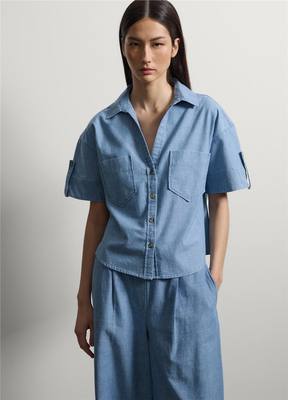 Açık Mavi Pamuk Denim Oversize Gömlek