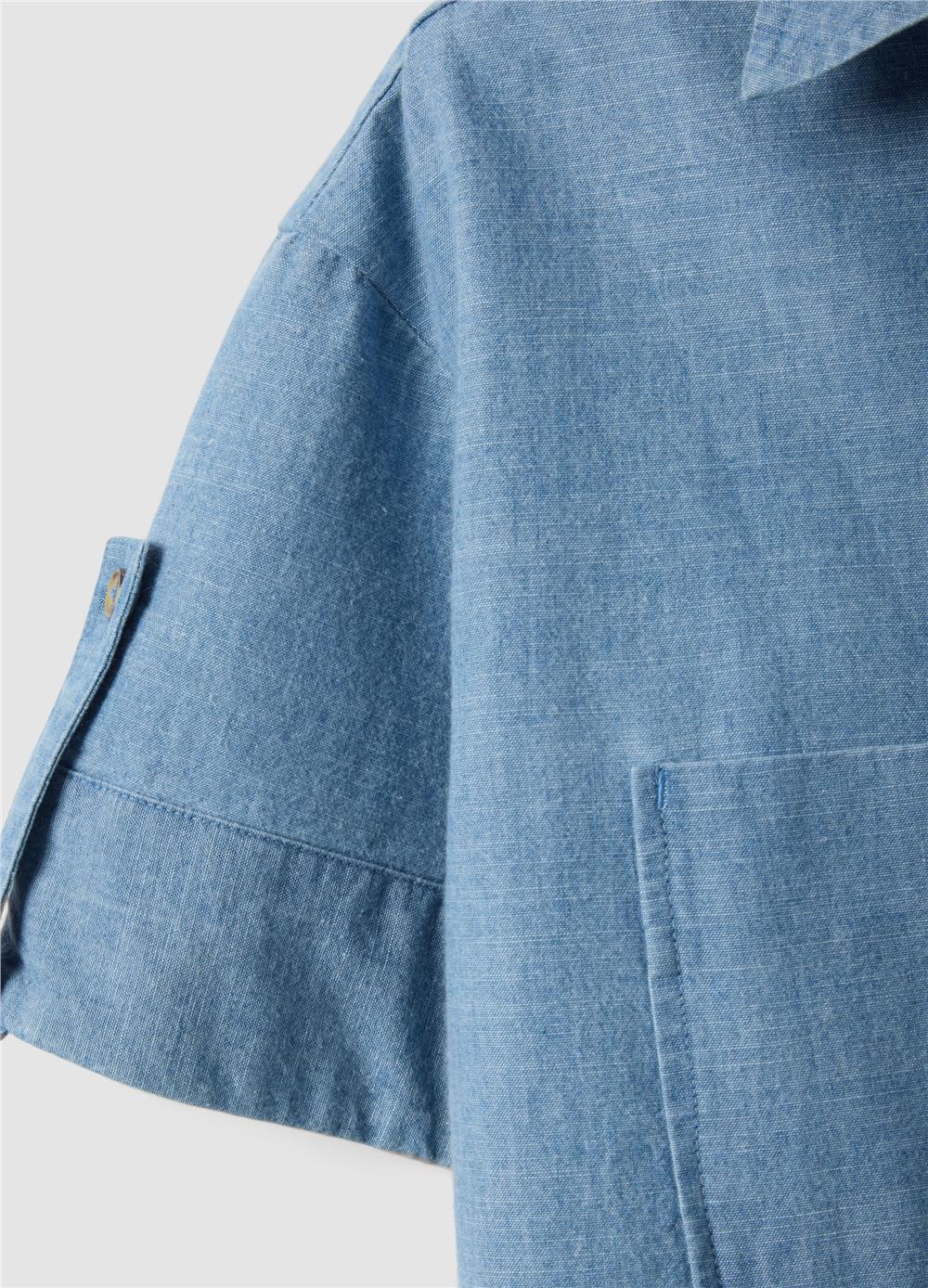 Açık Mavi Pamuk Denim Oversize Gömlek