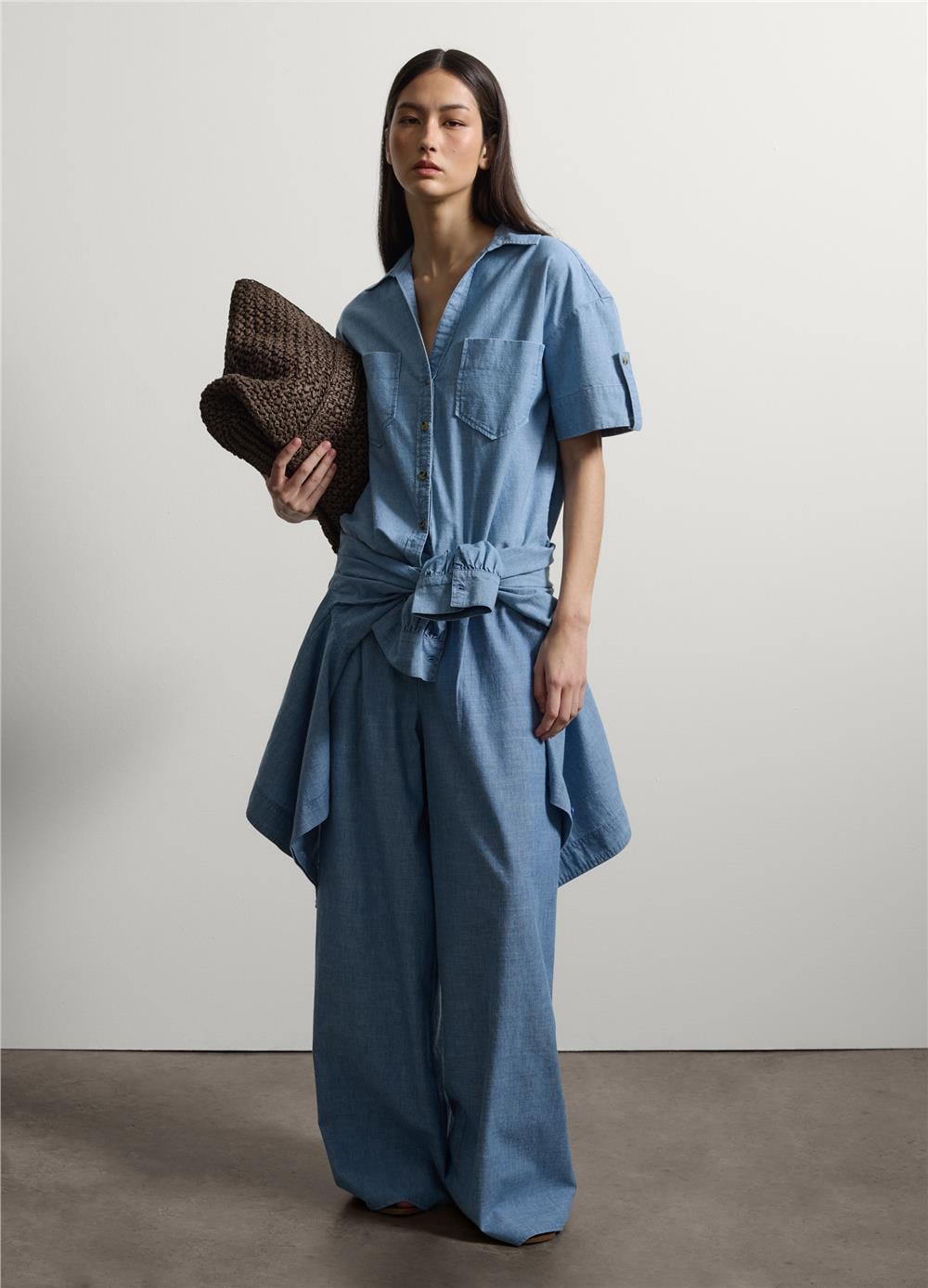 Açık Mavi Pamuk Denim Oversize Gömlek