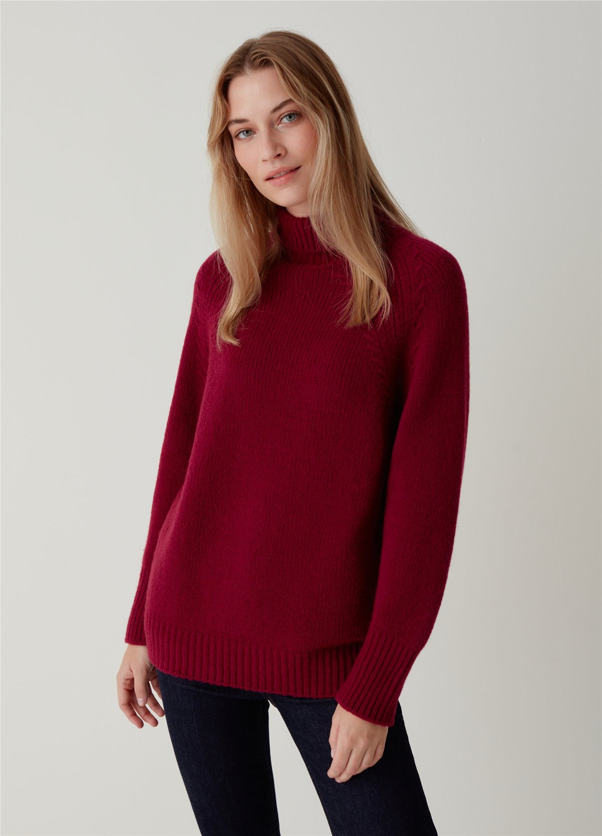 Balıkçı Yaka Reglan Kollu Bordo Kazak