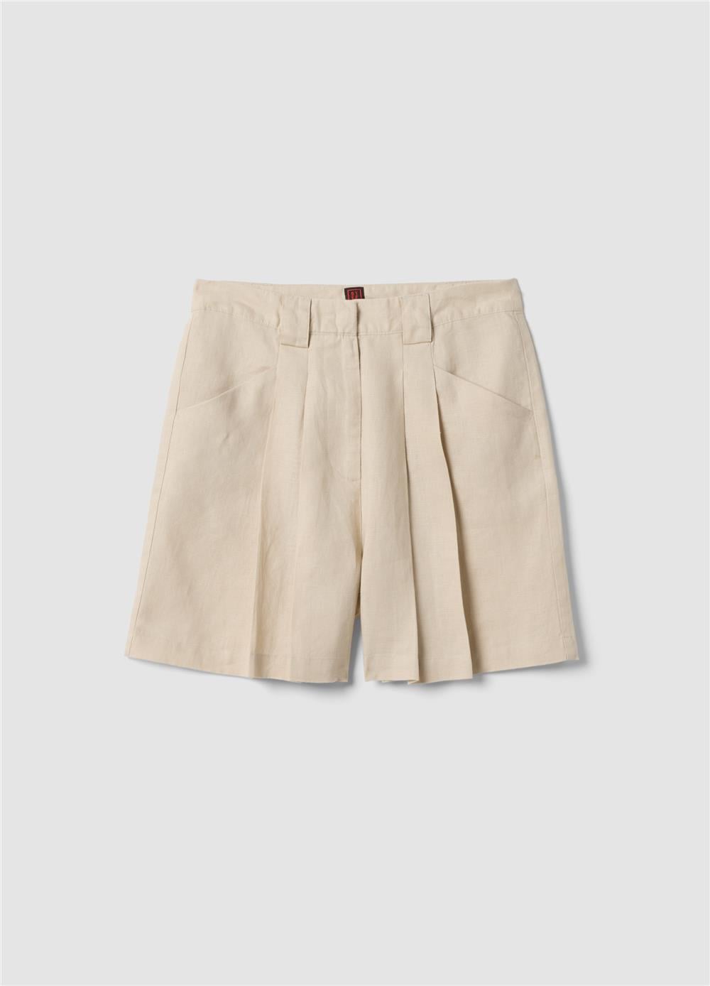 Bej Keten Regular Fit Şort