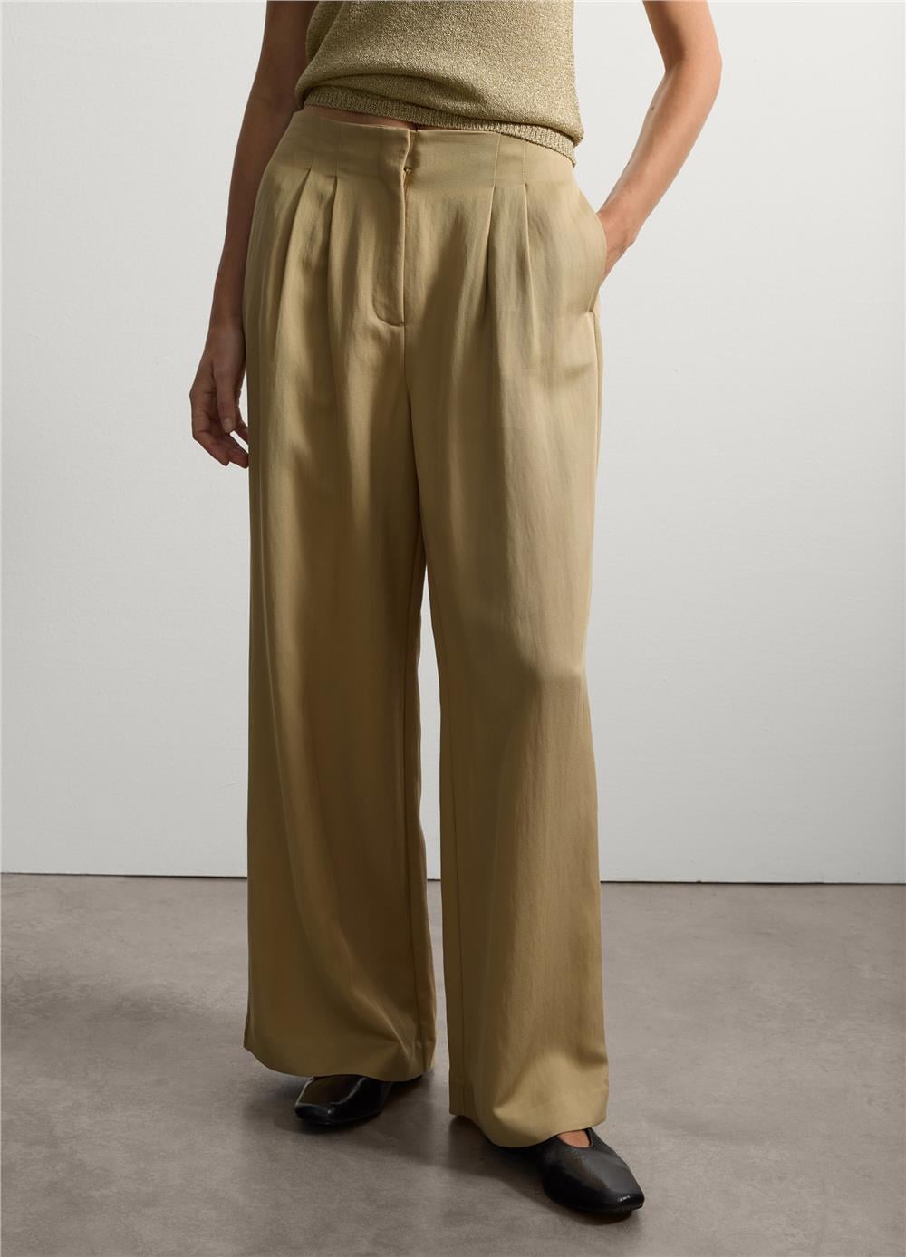 Bej Lyocell Pantolon