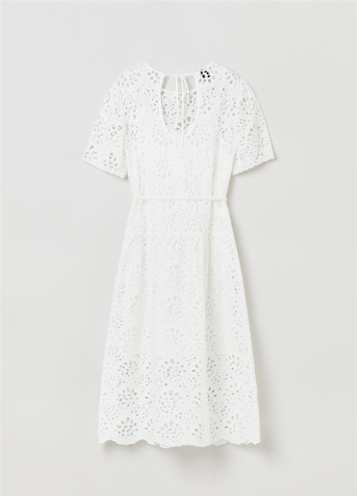 Broderie Anglaise Beyaz Kemerli Midi Elbise