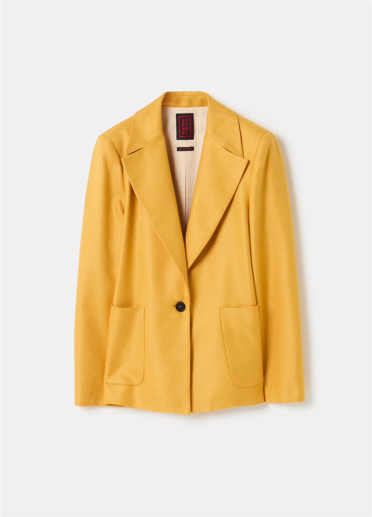 Cepli Düğmeli Parlak Dimi Kumaş Blazer Sarı Ceket