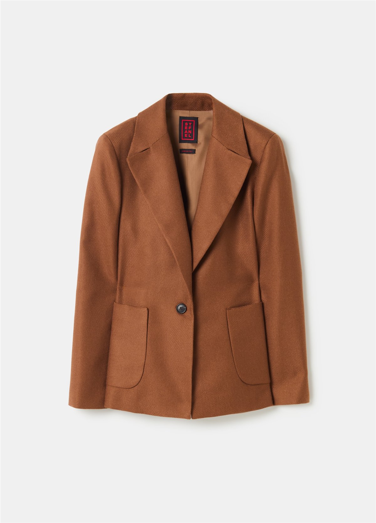 Cepli Düğmeli Parlak Dimi Kumaş Blazer Kahverengi Ceket
