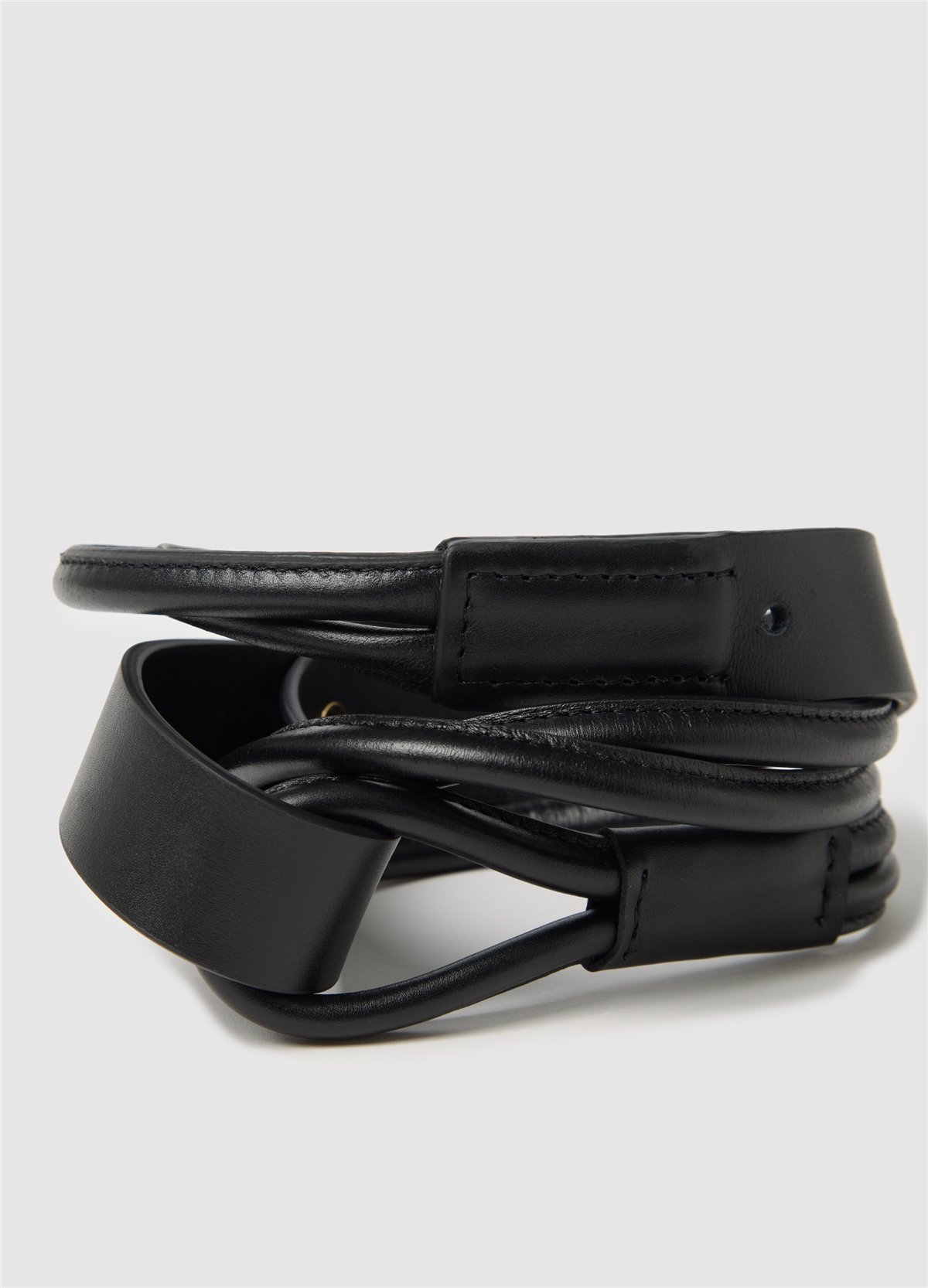 Çift Tübüler Siyah Deri Kemer