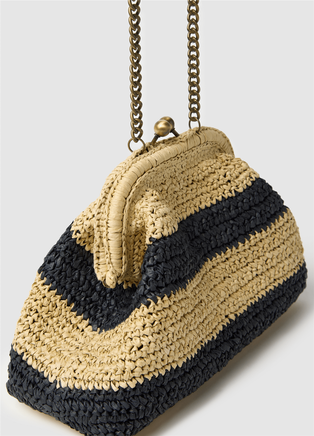 Çizgili Raffia Clutch Çanta