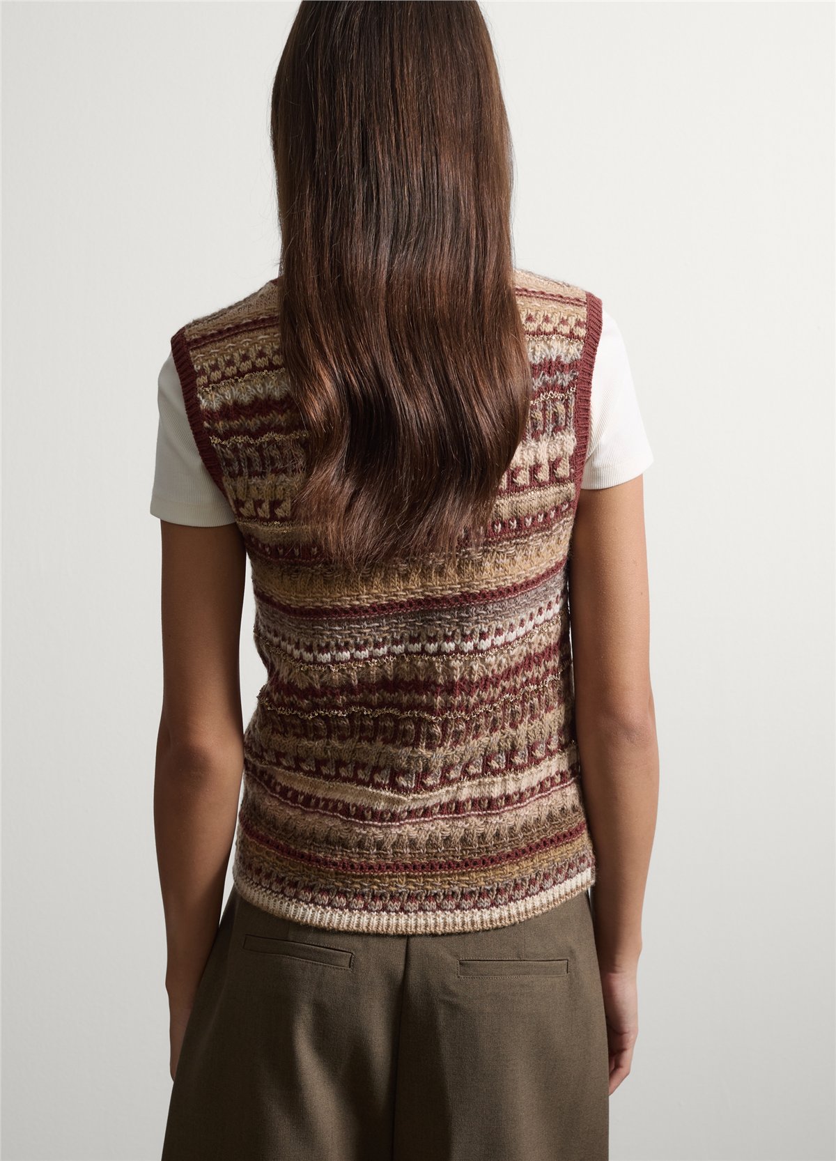 Çok Renkli Jacquard Yün Ve Viskon Karışımlı Regular Fit Üst