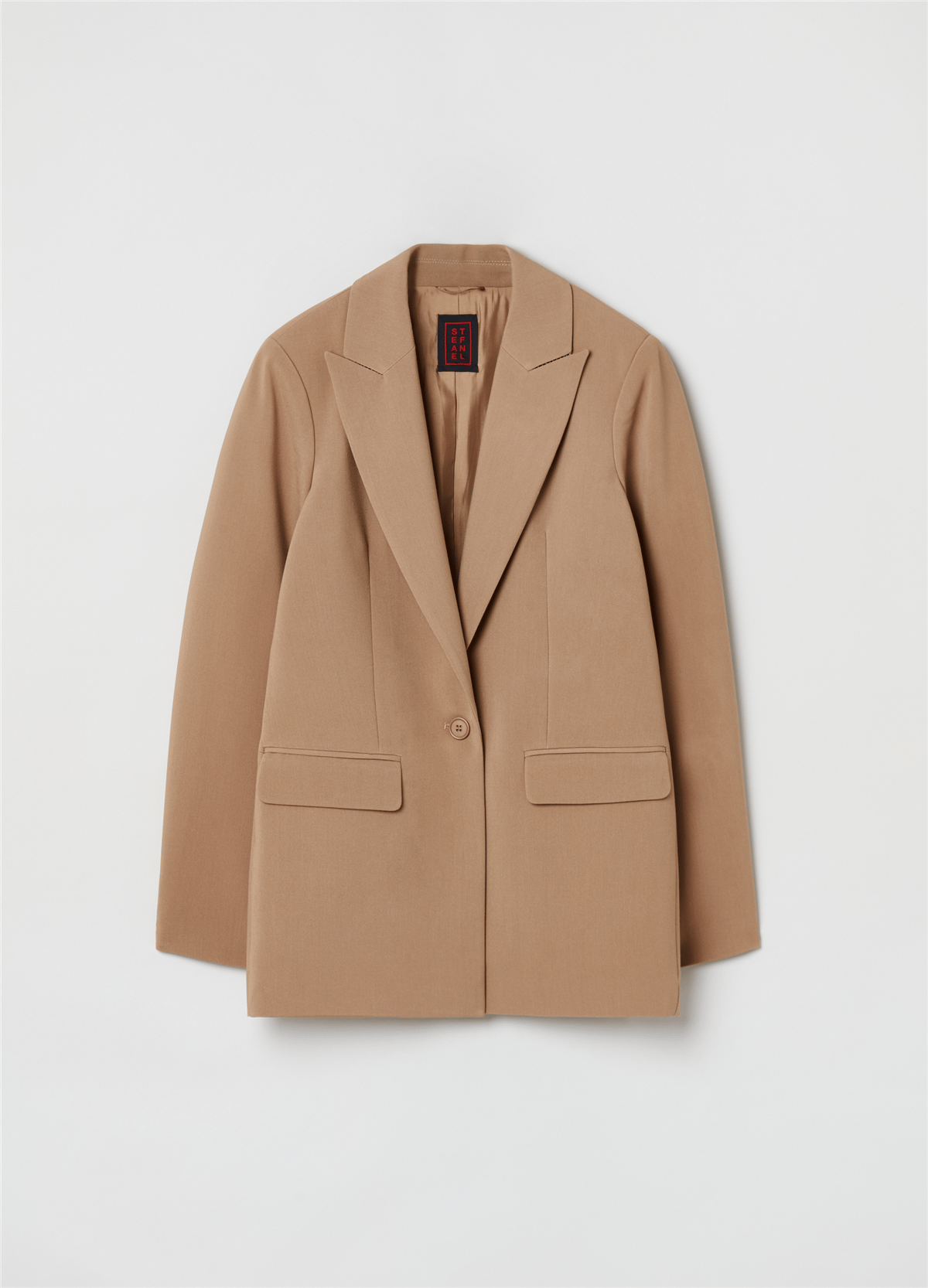Crêpe Kumaşlı Tek Düğmeli Bej Blazer