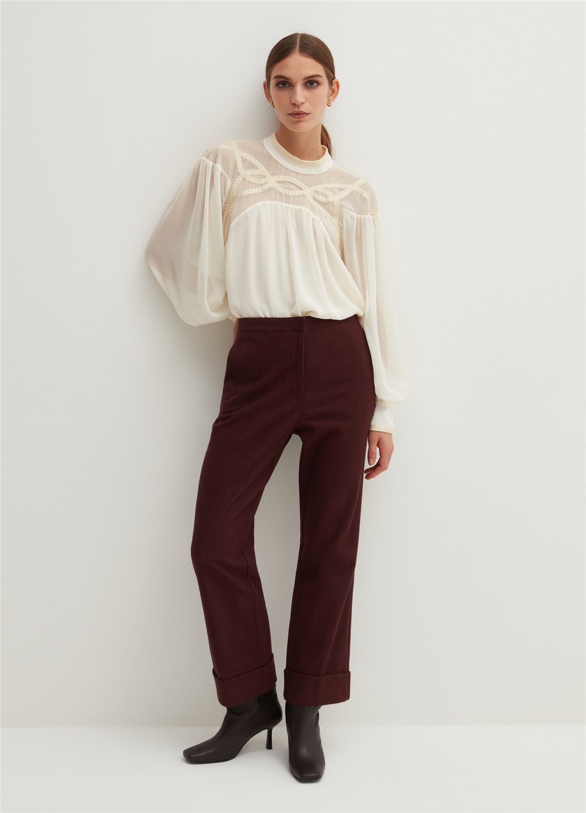 Düz Kesim Bordo Chino Pantolon