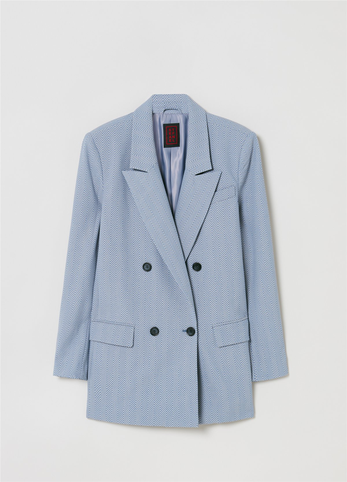 Düz Kesim Mavi Kruvaze Blazer