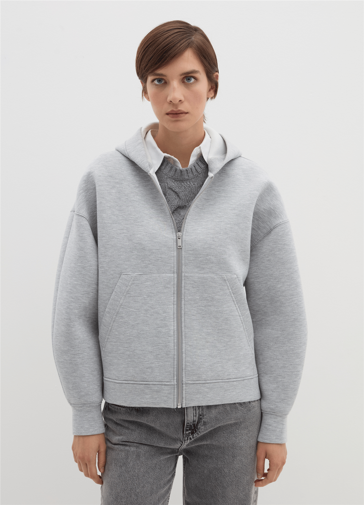 Fermuarlı Ve Kapüşonlu Oversize Hırka
