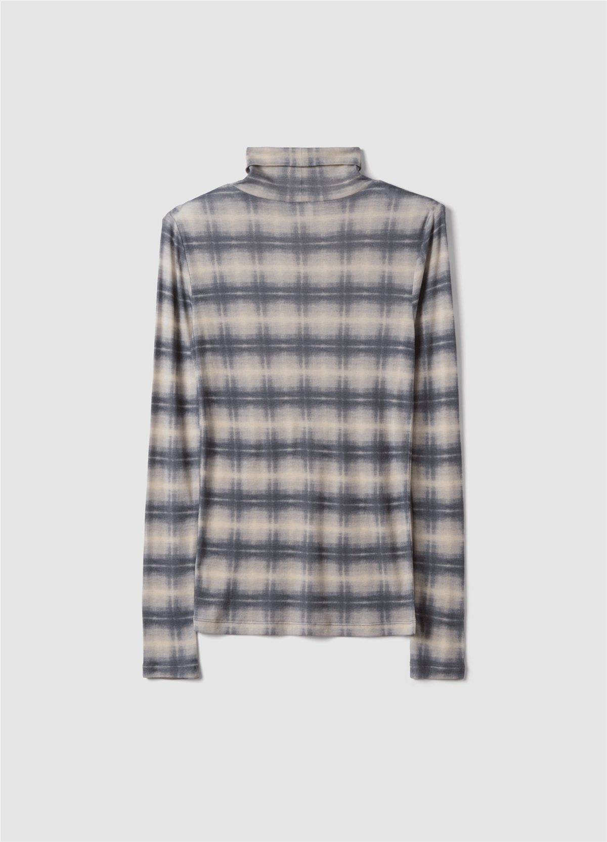Gri Ekose Desenli Bisiklet Yaka Slim Fit Liyosel Ve Yün Karışımlı Bluz