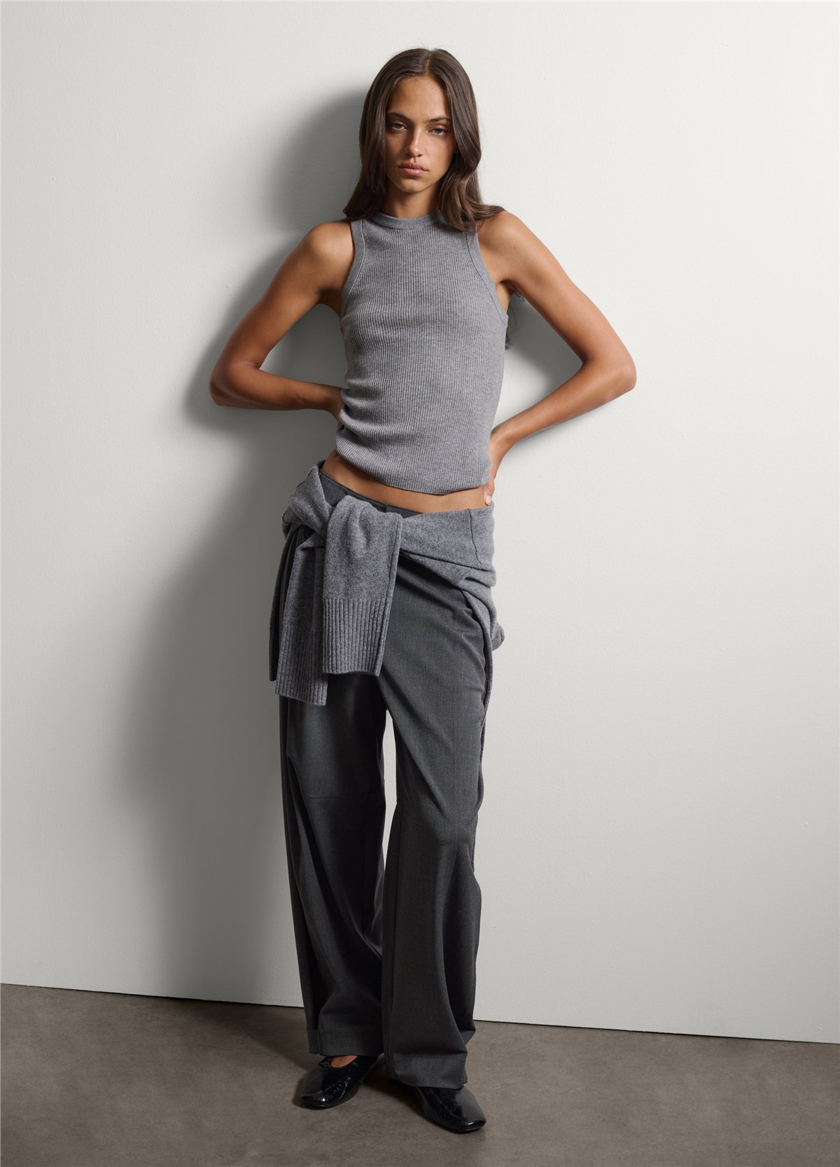 Gri Esnek Modal Viskon Yün Ve Kaşmir Karışımlı Slim Fit Kumaş Pantolon