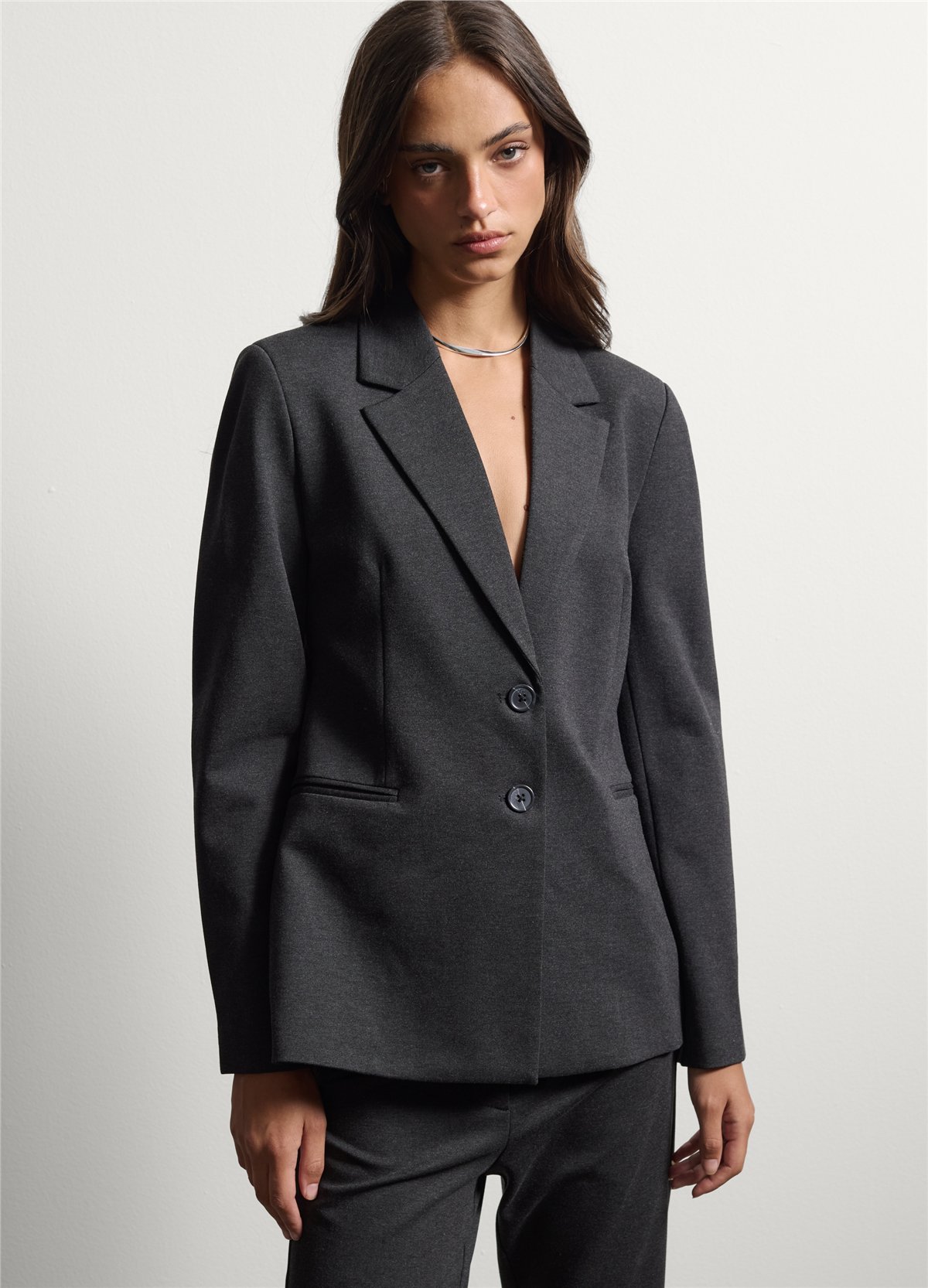 Gri Klasik Yaka Regular Fit Esnek Viskon Blazer Ceket